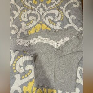 Loft grey sweater with white accent embroidery